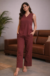 Women Viscose Sleeve Less Cord Set
