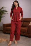 Women 3/4 Sleeves Viscose Cord Set