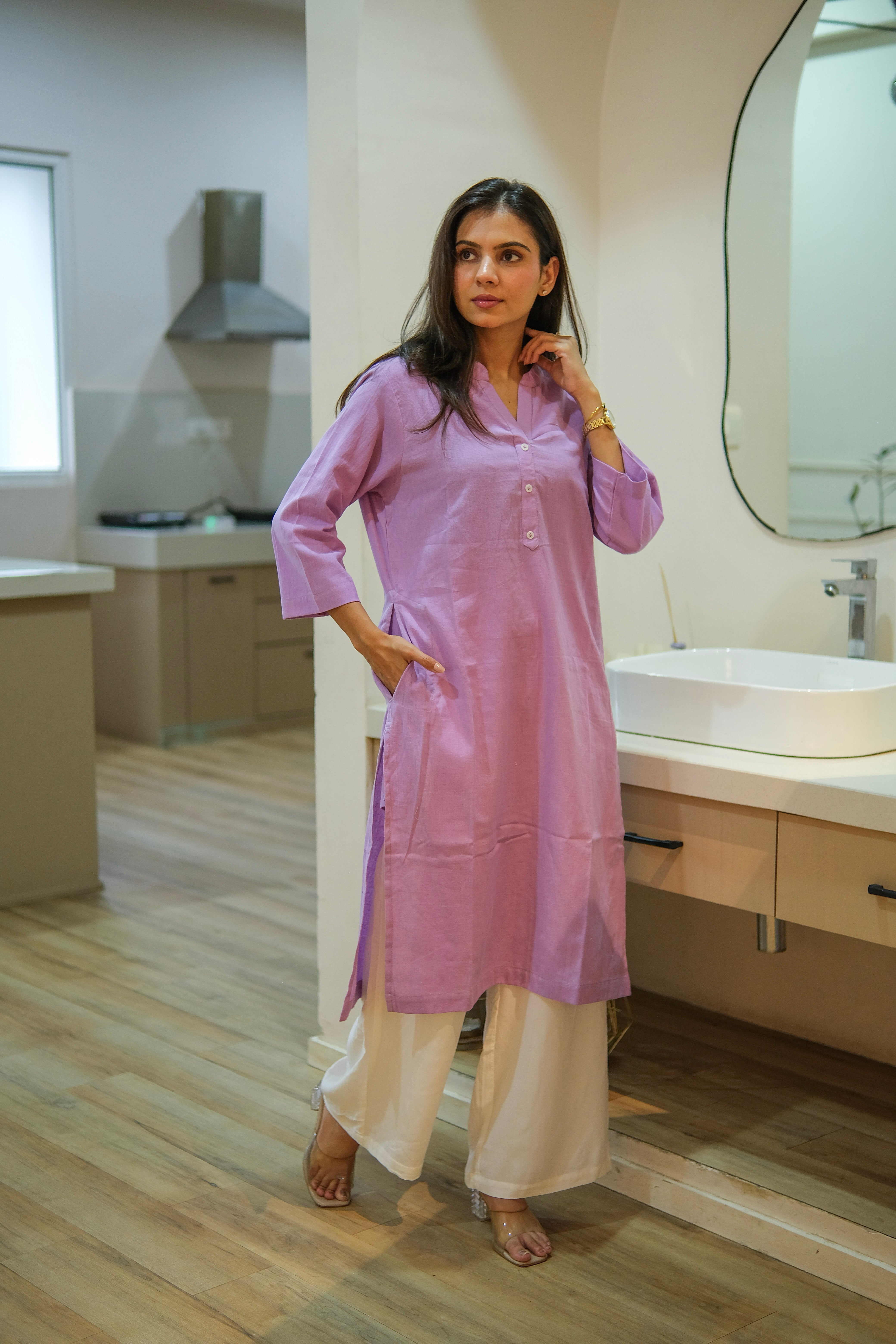 Women Airy Linen Long Kurta