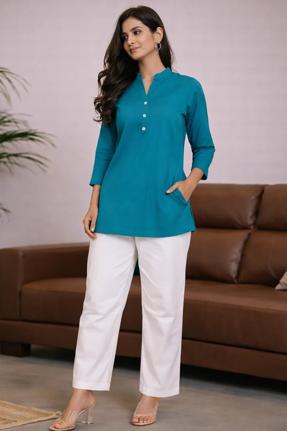 Women Airy Linen Short Kurta